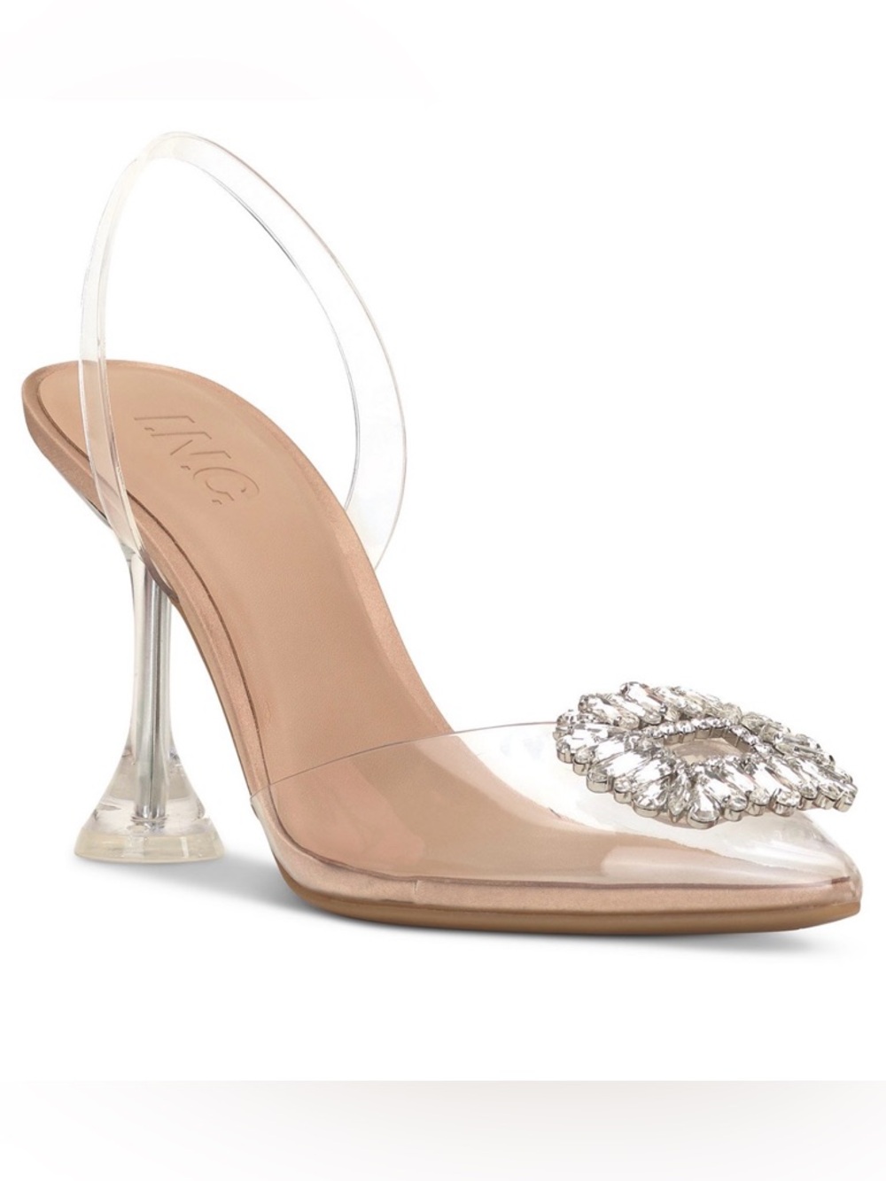 Womens vinyl slingback pumps w/ rhinestone embellishment by INC. NIB